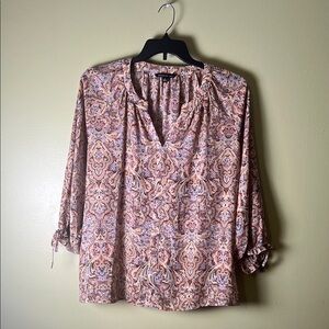 Zac & Rachel Pink 3/4 Sleeve Relaxed Blouse with Mandarin Collar